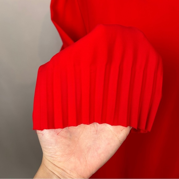 COS Red Long Sleeve Midi Pleated Raw Hem Dress Size 10 - Picture 8 of 15